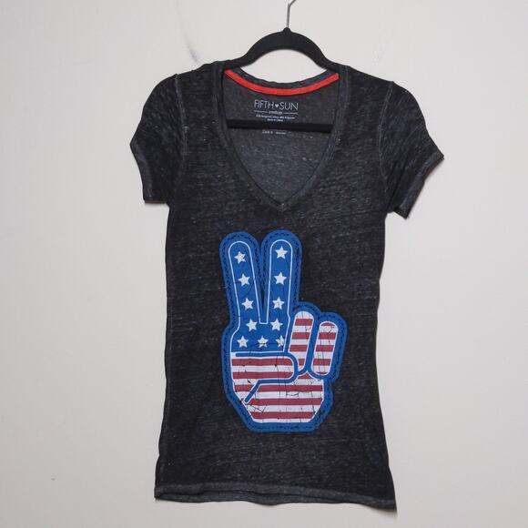 Fifth Sun Tops - Fifth Sun USA Flag Peace Sign Tank Top Patriotic Independence Day 4th of July M